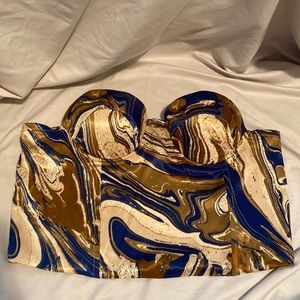 Brown with Blue Abstract Satin Crop Top